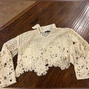 FORE Cream Crochet Knit Top